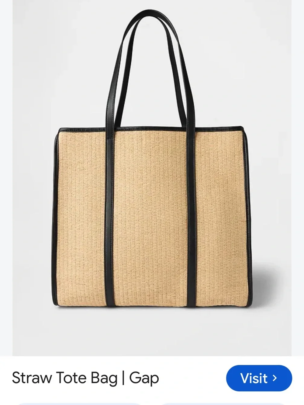 GAP Natural Straw Tote with Black Trim